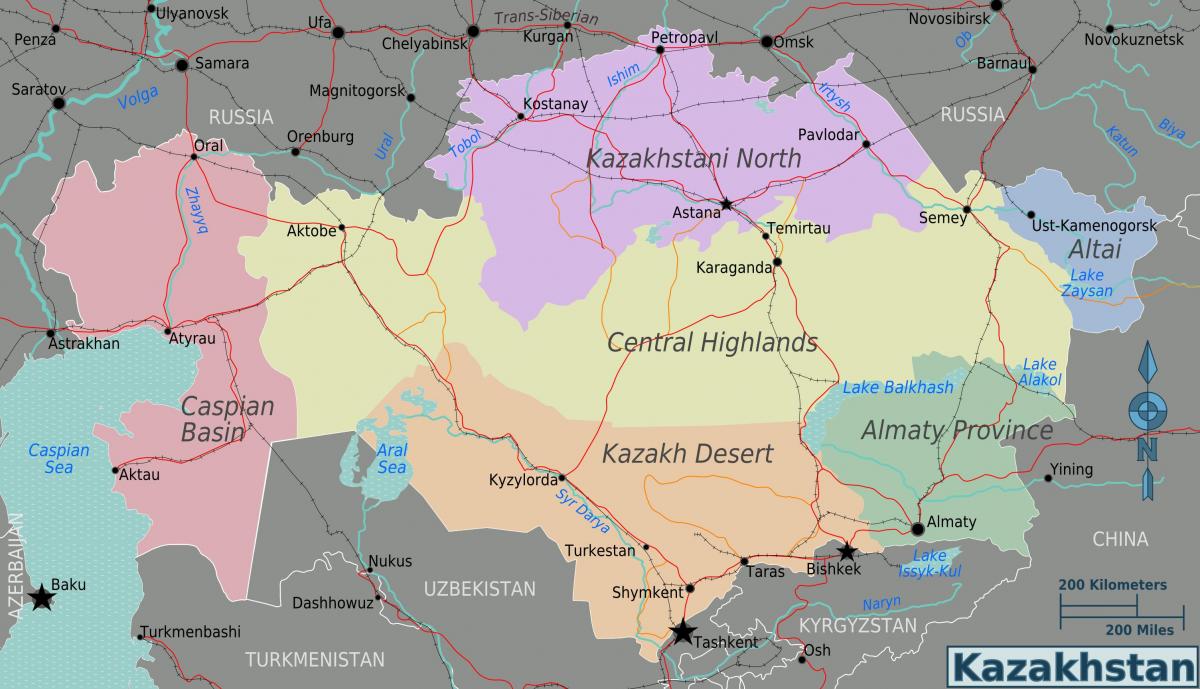 bản đồ của Kazakhstan khu vực