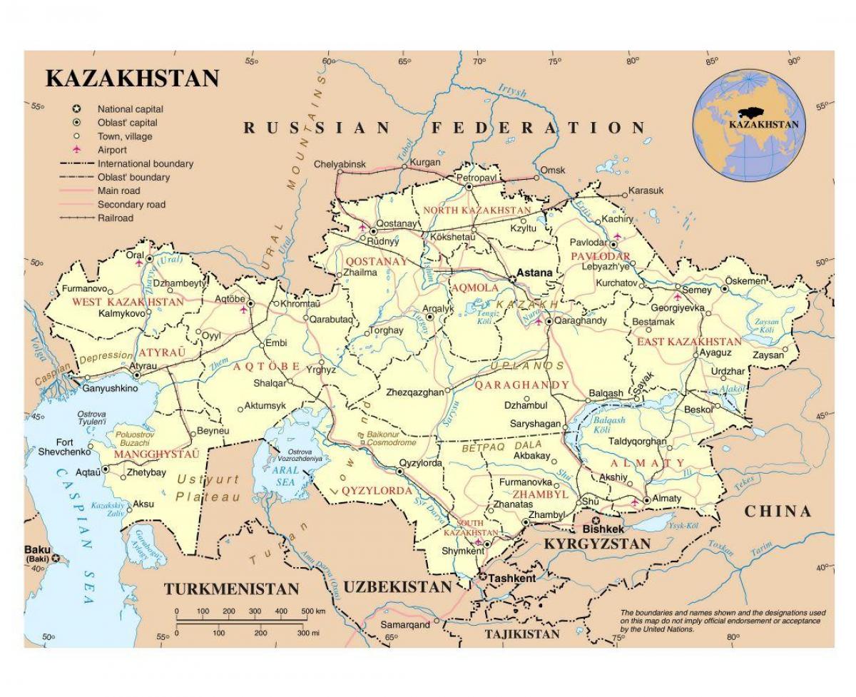 bản đồ của Kazakhstan sân bay